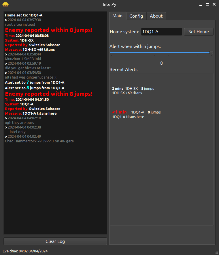 Screenshot of the IntelPy application