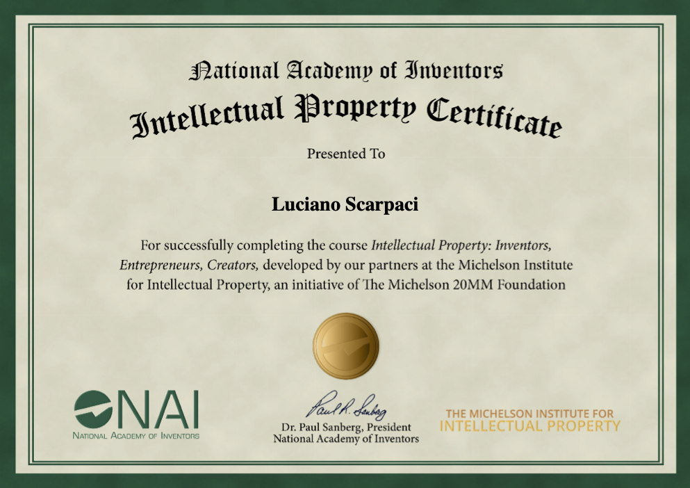 National Academy Inventors Certificate
