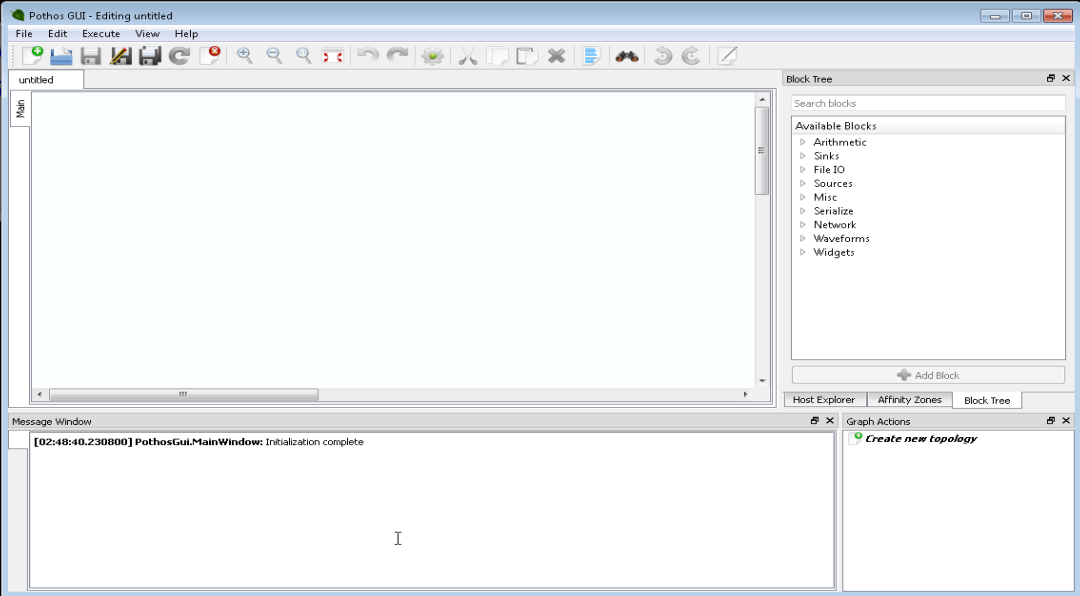 https://raw.githubusercontent.com/wiki/pothosware/PothosFlow/images/tutorial_opened_gui.png
